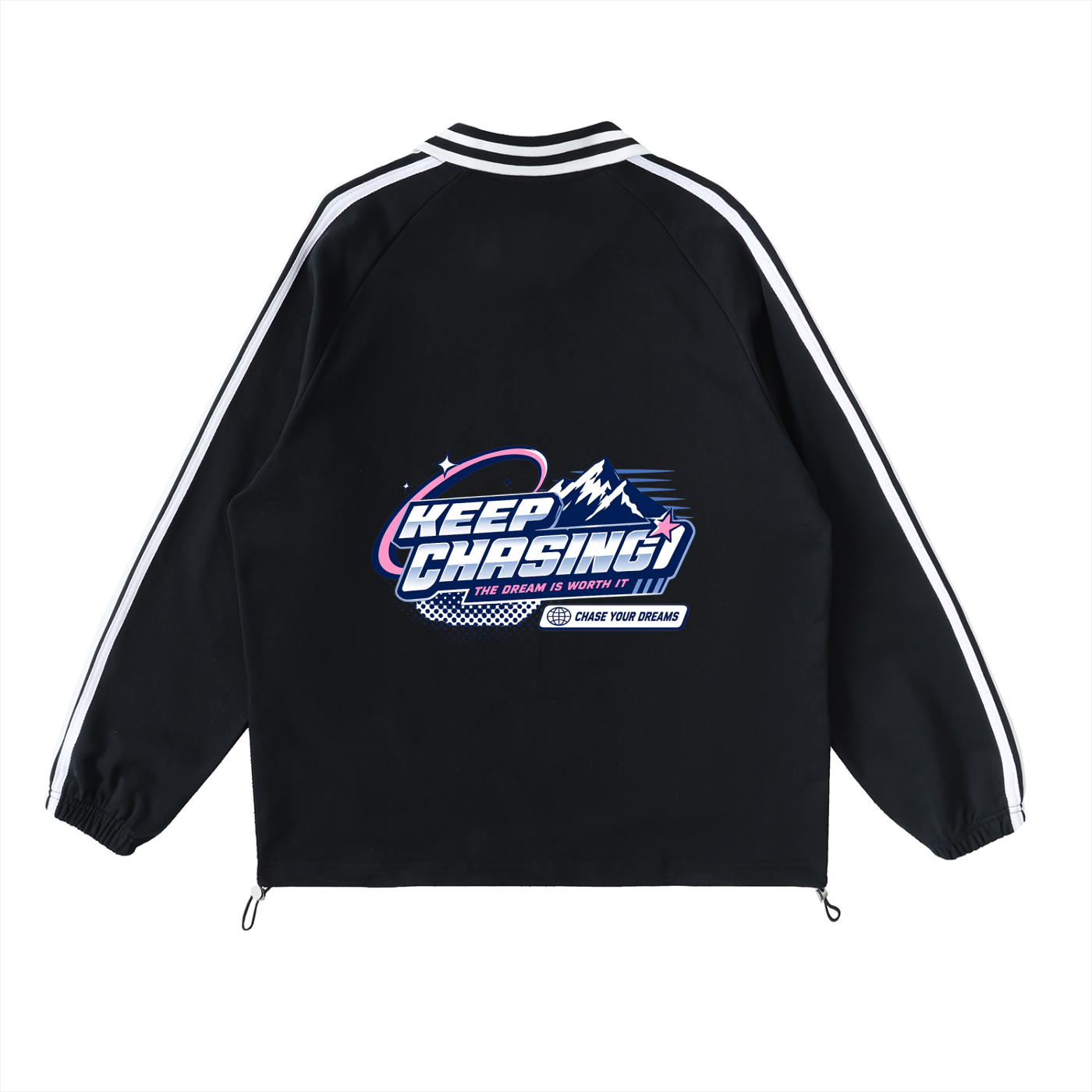 CHASIN: Contrast Striped Lapel Collar Sweatshirt