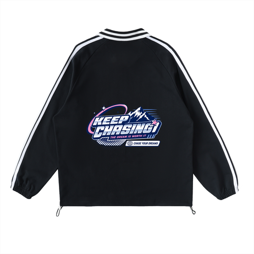 CHASIN: Contrast Striped Lapel Collar Sweatshirt