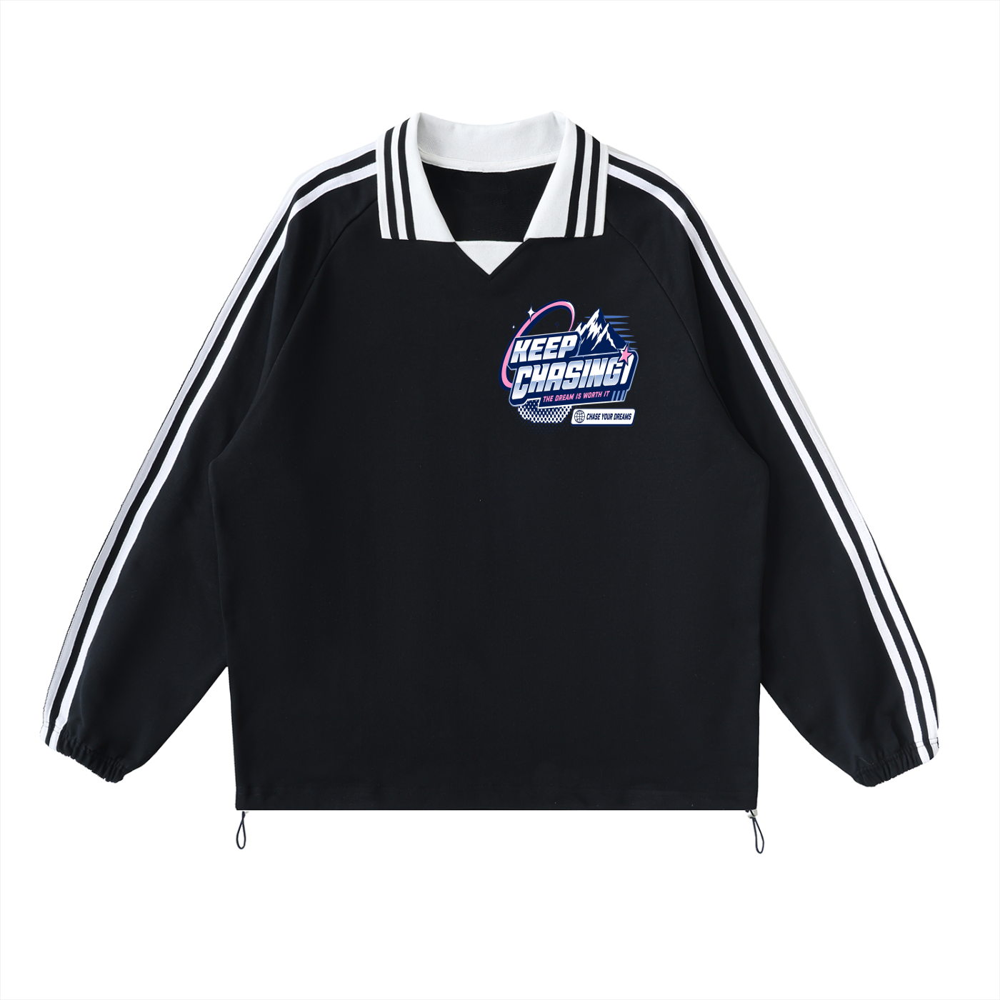 CHASIN: Contrast Striped Lapel Collar Sweatshirt